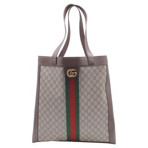 Gucci Large Ophidia GG Tote Bag in Brown Coated Canvas